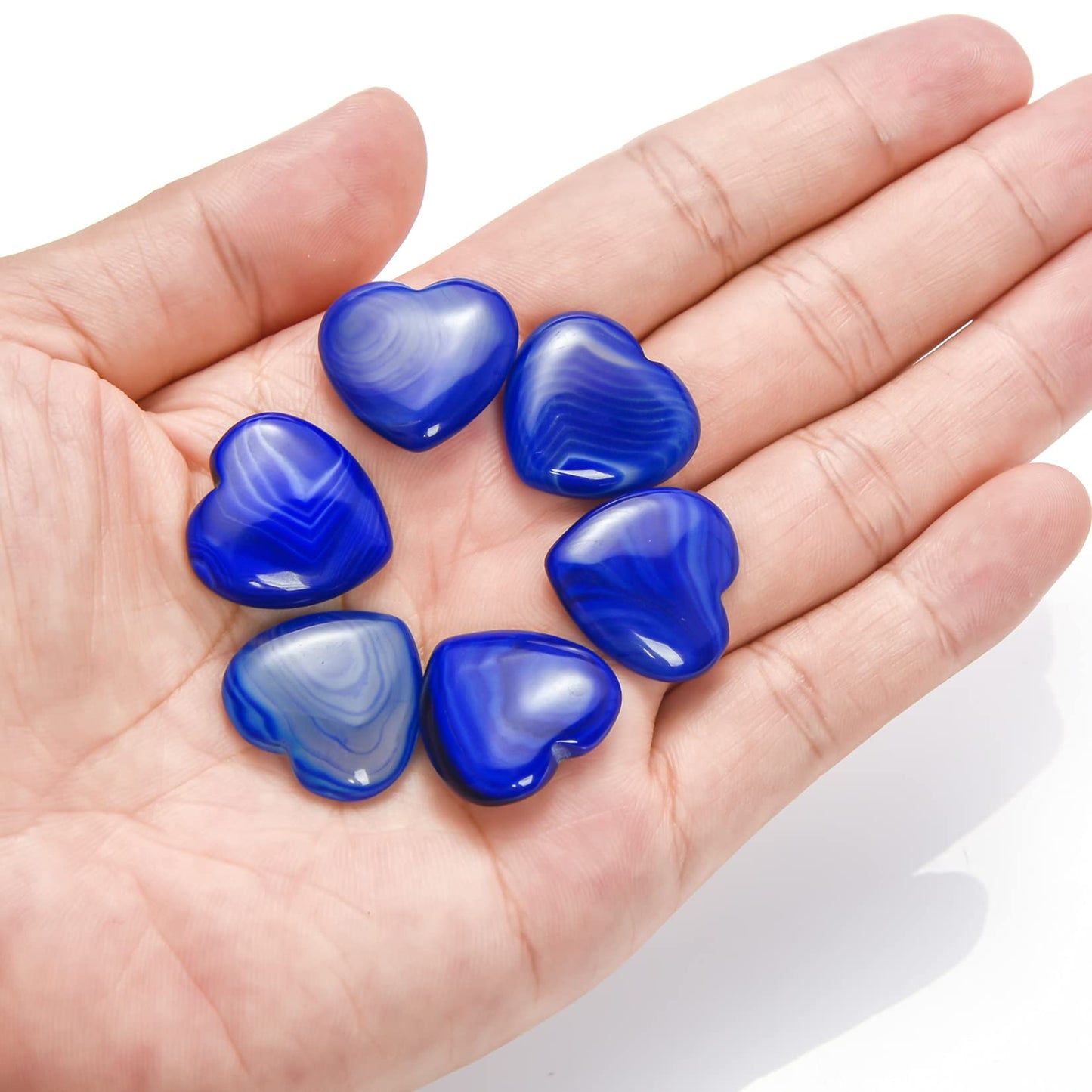 Marrywindix 15 Packs 0.8 Inch Healing Crystal Natural Blue Agate Heart Love Carved Palm Worry Stone Chakra Reiki Balancing