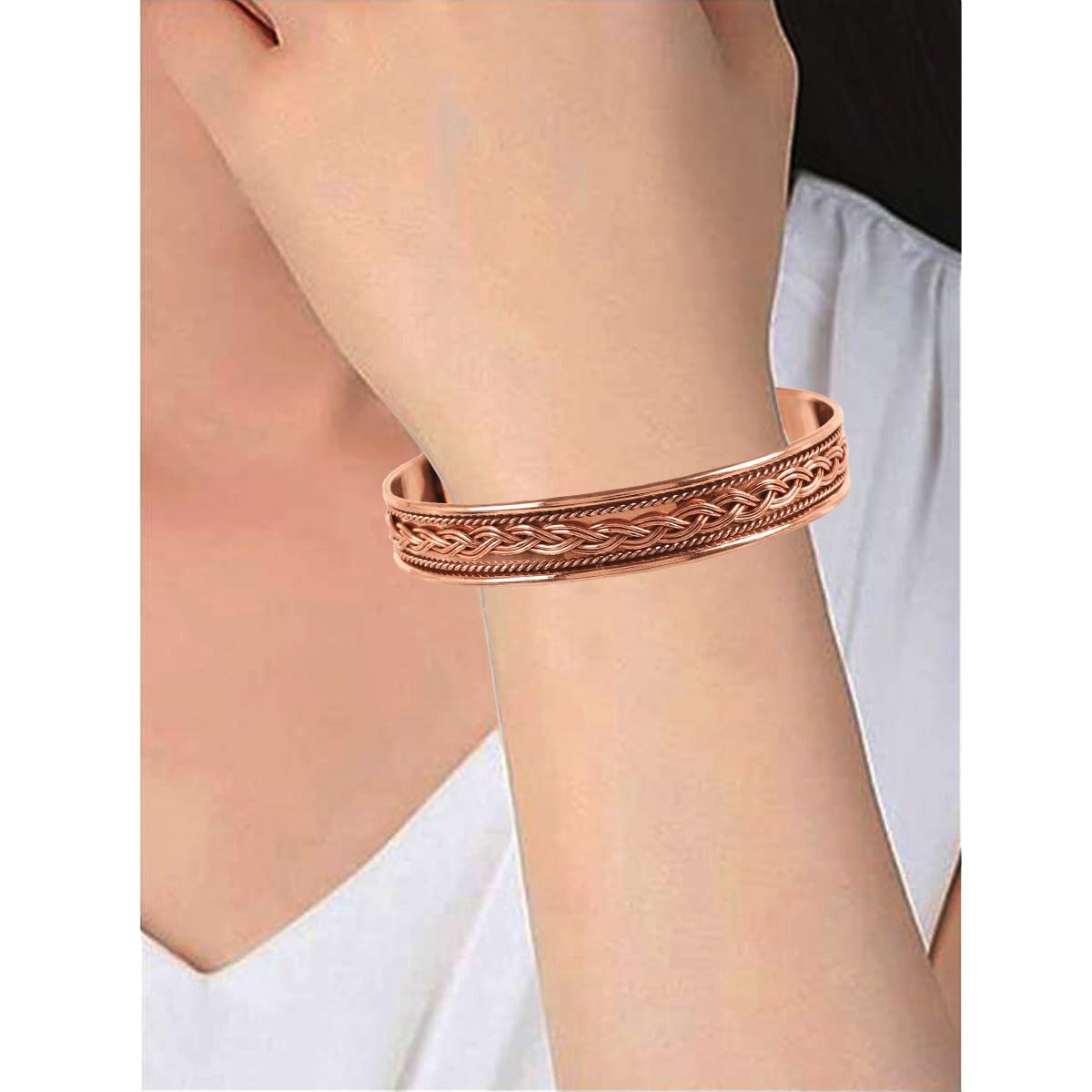 Touchstone Copper magnetic bracelet Tibetan style. Hand forged with solid and high gauge pure copper. Elegant braid pattern.