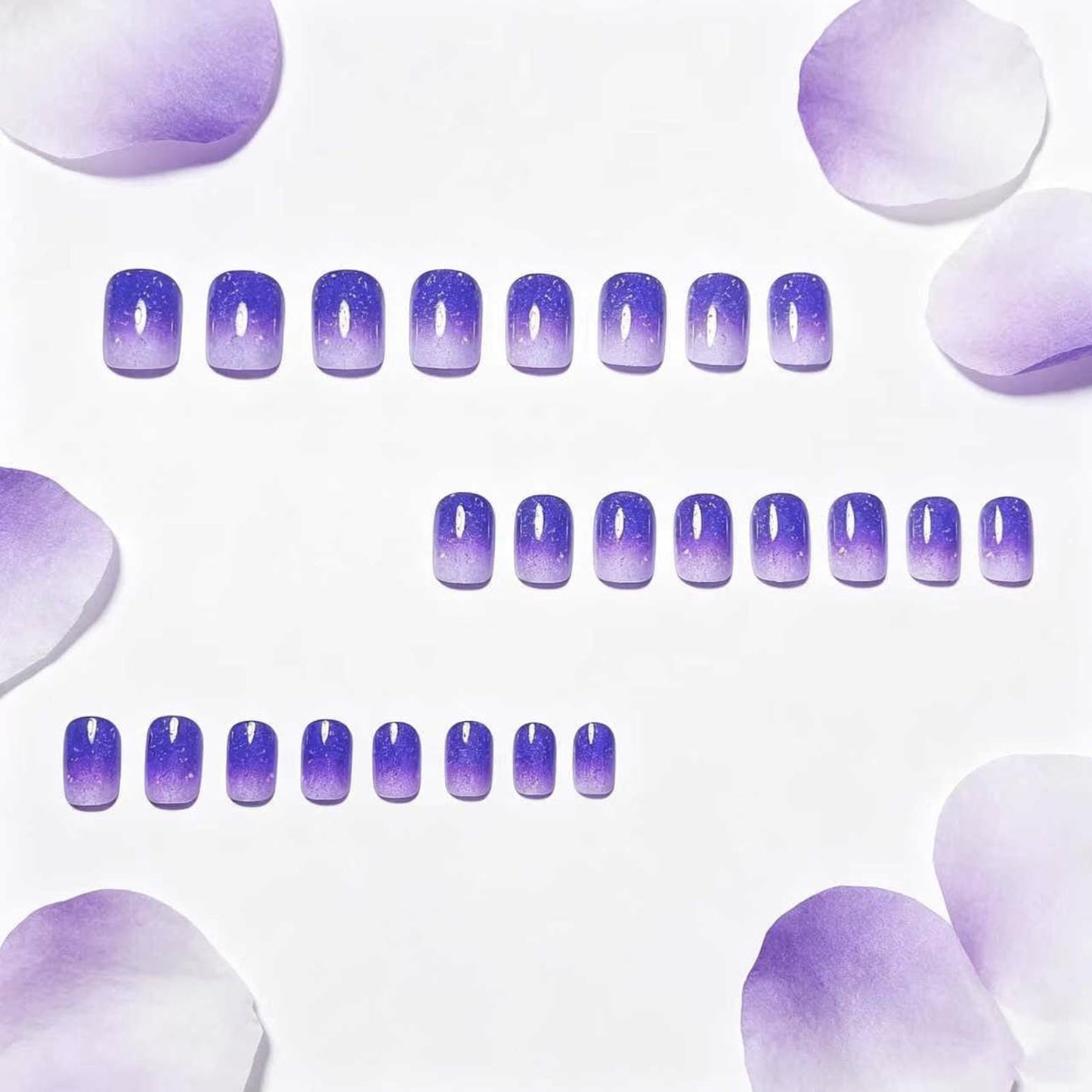 Purple Press on Nails Short Square Fake Nails with Gradient Designs Cute Nails Press ons Glossy Glue on Nails Artificial Acrylic Nails Simple Stick on Nails for Women 24Pcs