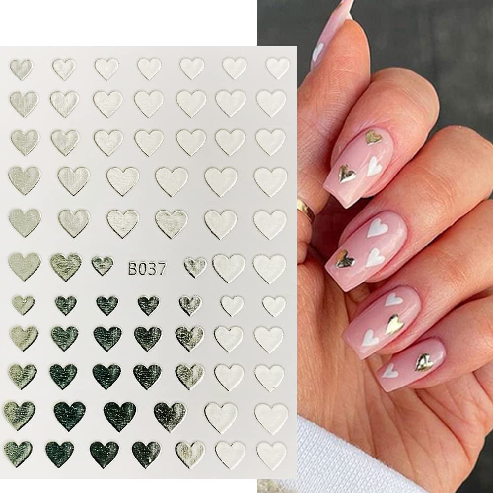 8 Self-Adhesive Nail Art Stickers - Heart & Nail Decorations