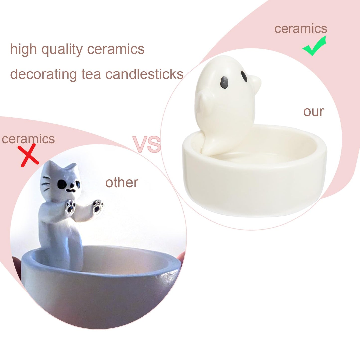 Lucklybestseller Cute Cartoon Small Ghost Candle Holder,White Handmade Ceramic Candlestick,Tea Light Holders,Halloween Decorative Candlestick,Gift for Lovers Mothers Friends(Ghost)