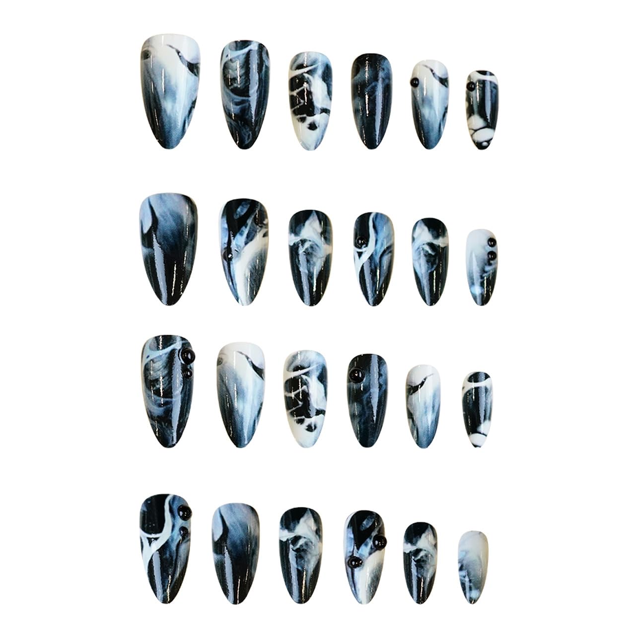 BABALAL Medium Almond Press on Nails - Black Gothic Acrylic Nails with Design, 24Pcs Full Cover Glue on Nails for Women and Girls