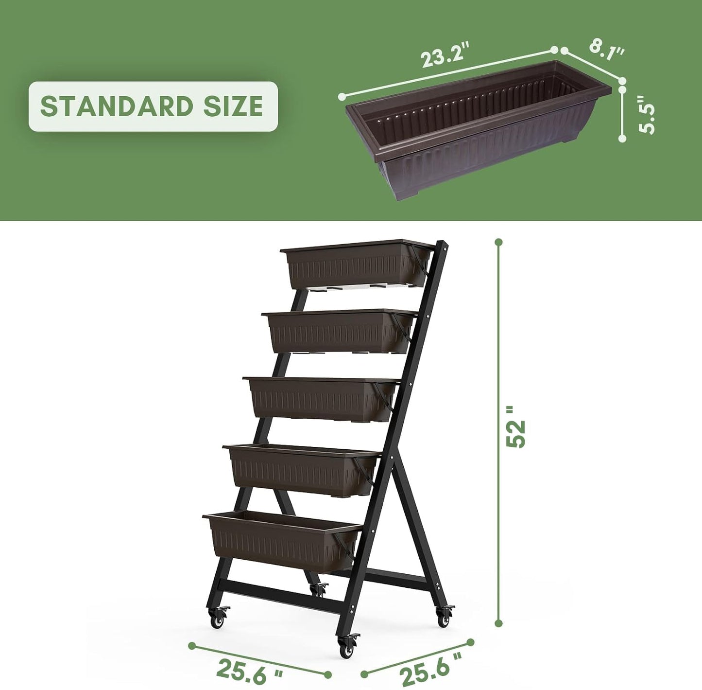 TOREVSIOR 5-Tier Vertical Raised Garden Bed, Vertical Garden Planter with Water Drainage, Elevated Garden Bed for Vegetables Flowers Herbs Indoor Outdoor