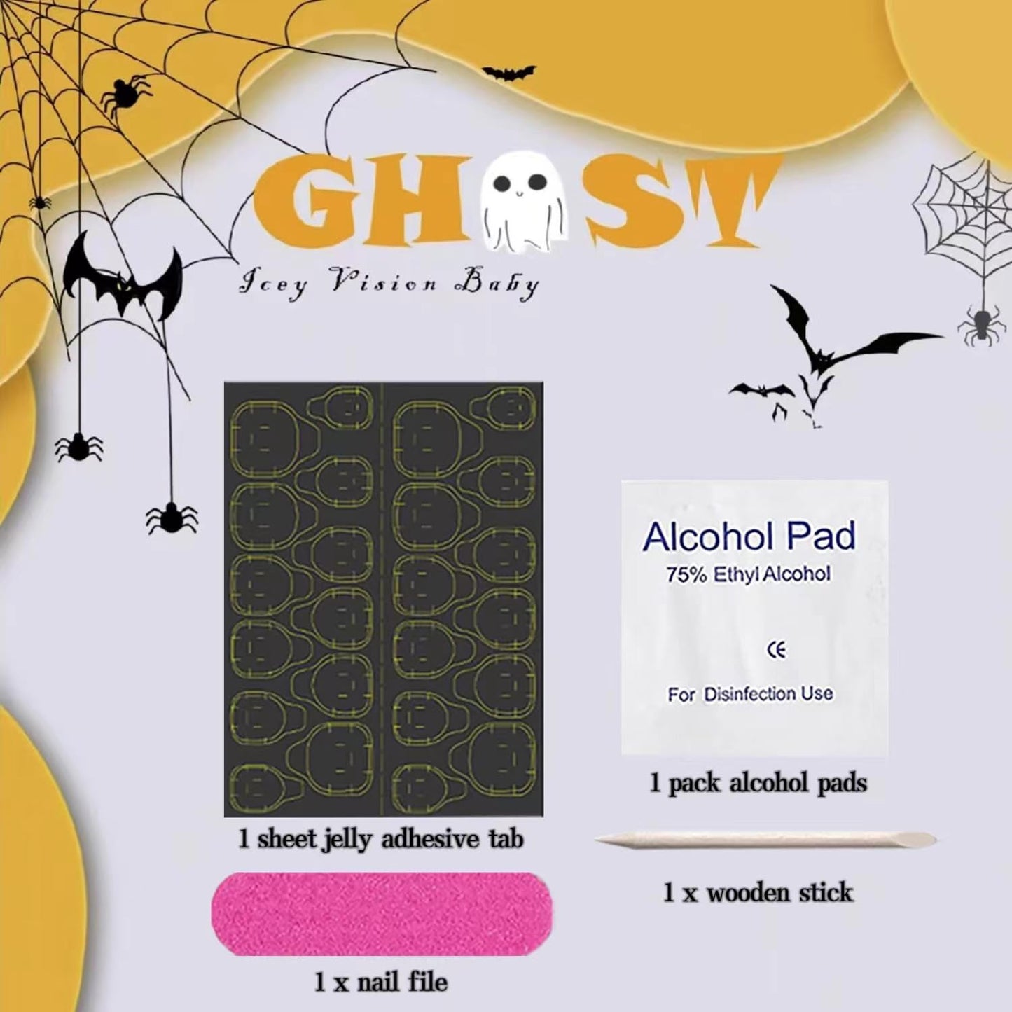 24 Pcs Halloween Press on Nails Almond Medium Fake Nails Halloween False Nails with Ghost & Pumpkin Design Fall Almond Nails Press ons Full Cover Reusable Stick on Nail for Women