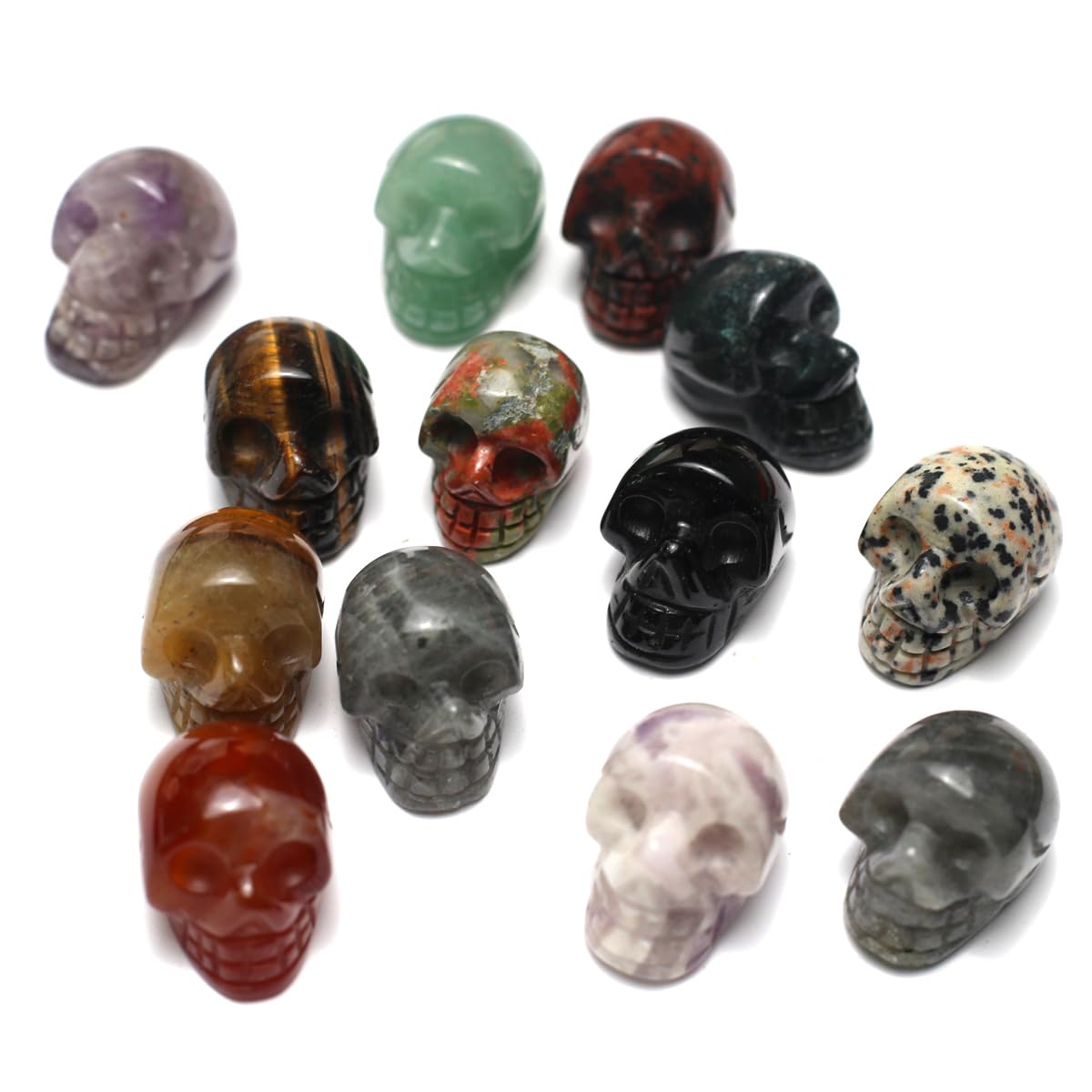 LHJ 7 Pcs Natural Stone Ornaments Crystal Décor Stone Figurines Carved Healing Statue Home Table Sculpture Skull Decoration for Women Men Gift