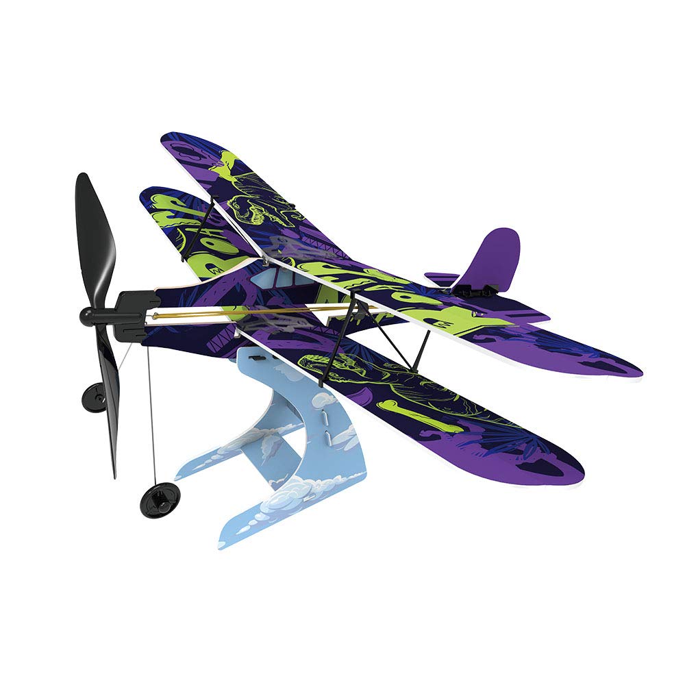 PLAYSTEM Rubber Band Aeroplane Biplane STEM Kit- Xmas Gift for Boys & Girls