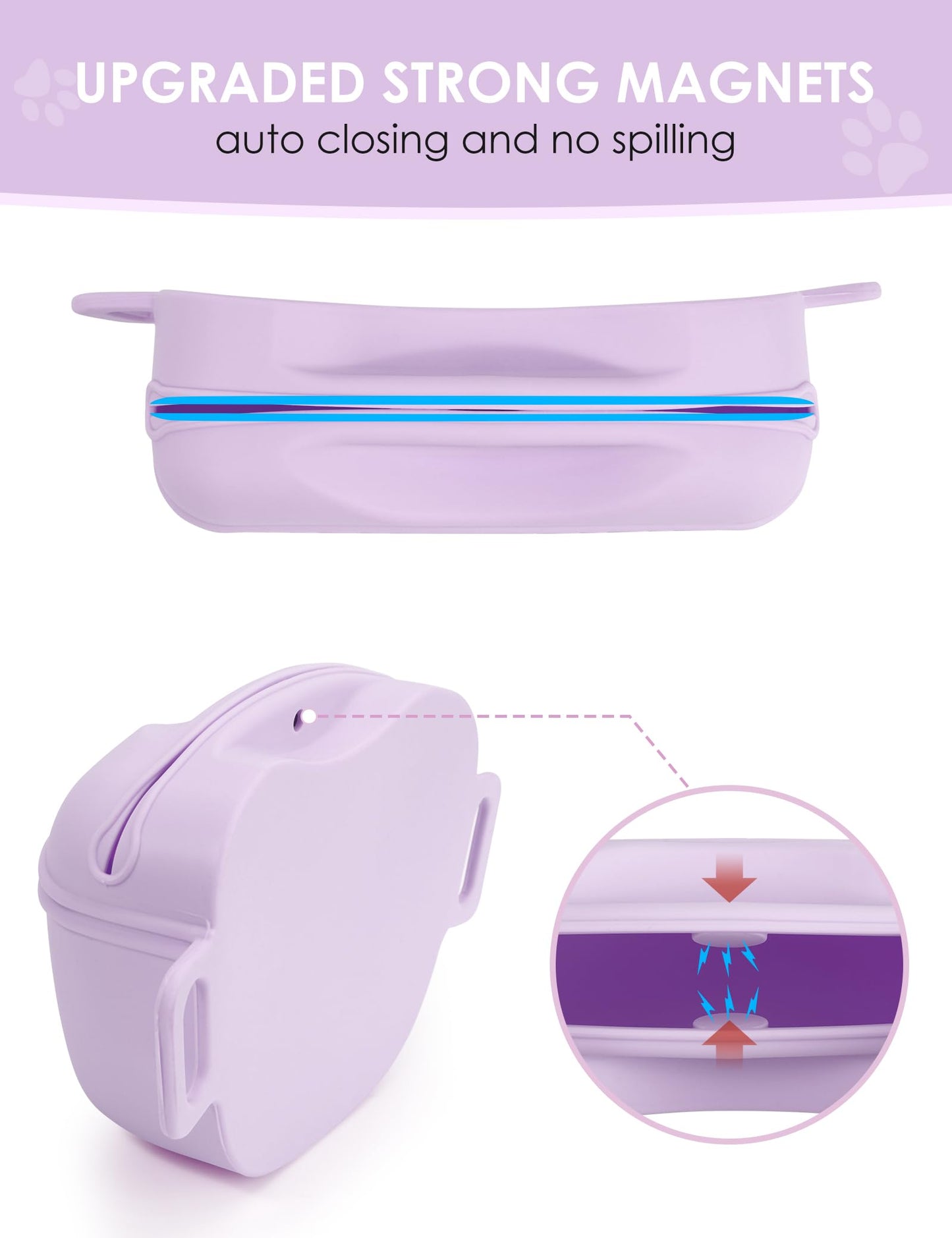 heouvo Dog Treat Pouch with Training Clicker, Upgrade Stronger Magnetic Closure to Avoid Spilling, 1.67 Cup Silicone Treat Bag Fanny Pack with Waist Belt for Pet Training Walking (Violet)
