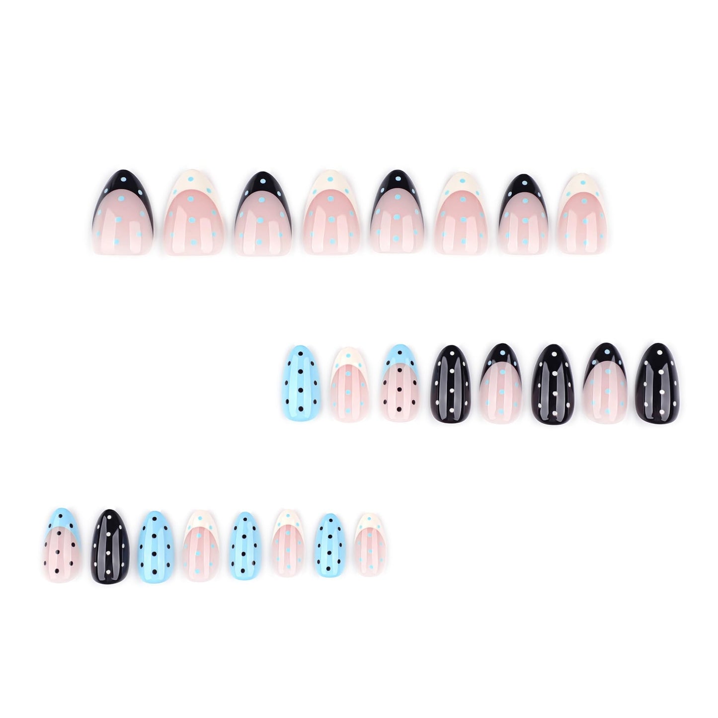CTTHNBD Press on Almond Nails - French Tip Fake Nails with Polka Dot Design - Medium Full Cover False Nails - for Women 24 Pcs