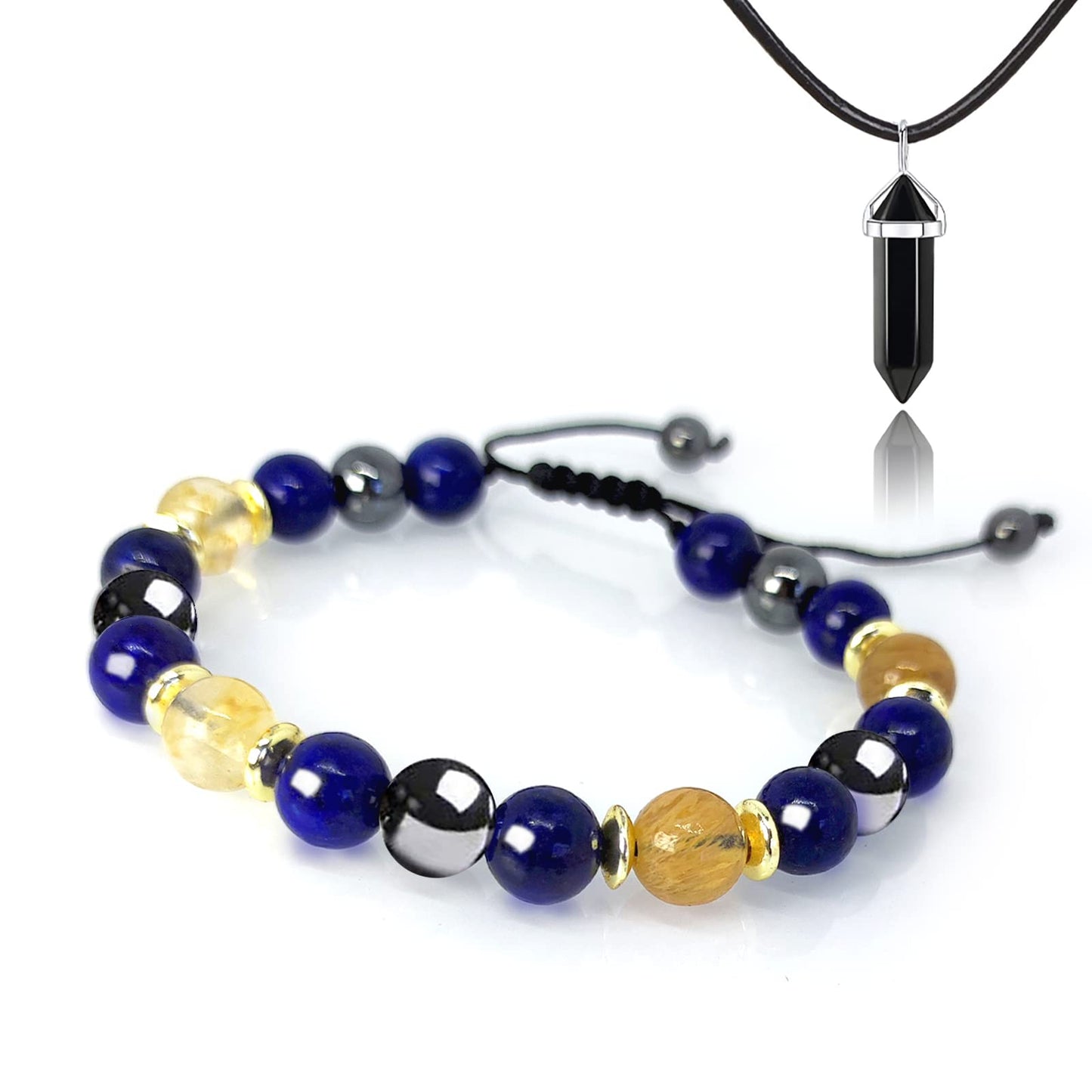 Hion Triple Protection Bracelet-For Wealth Abundance Money, Enhances Decision Making and Promotes Friendship, Honesty, Compassion and Integrity， Lapis Lazuli Bracelet Set for Men Women
