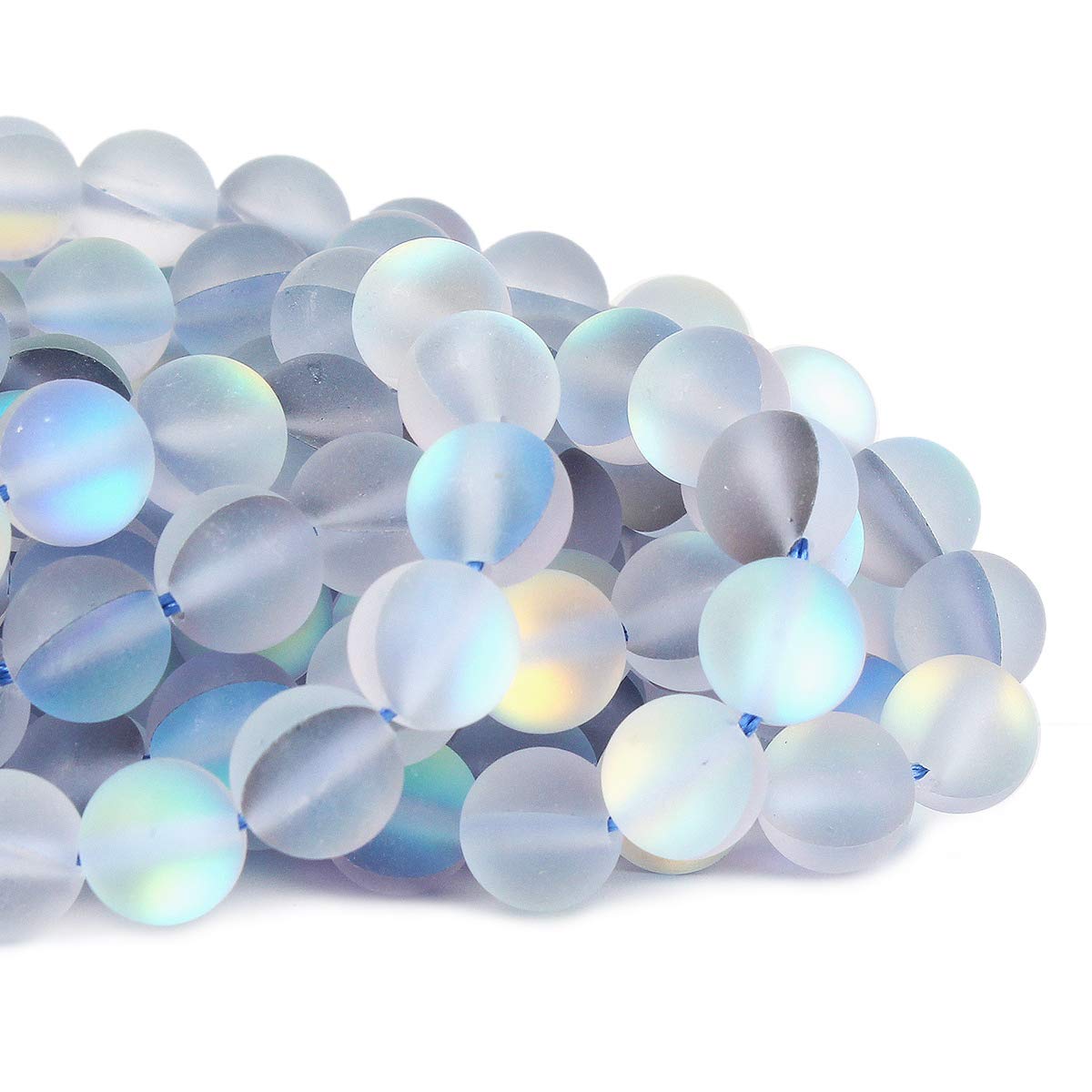 70PCS Natural 8MM Healing Gemstone, Synthetic Frosted Mermaid Energy Stone Round Loose Beads, Semi-Precious Crystal Beads with Free Elastic String for Jewelry Making DIY