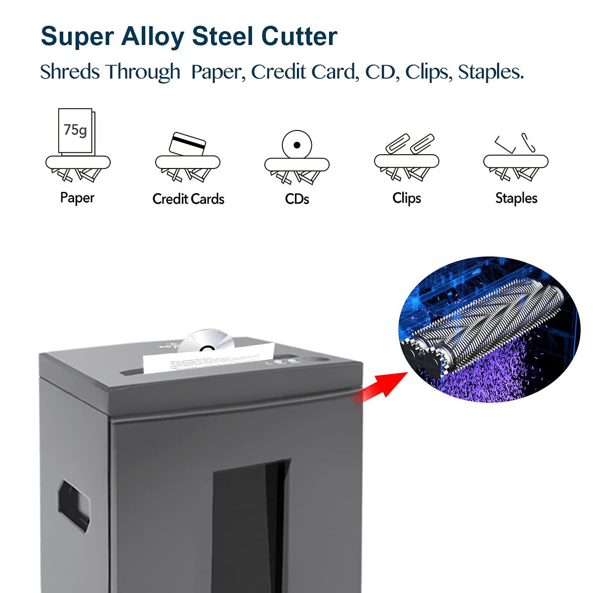 WOLVERINE 10-Sheet Super Micro Cut High Security Level P-5 Heavy Duty Paper/CD/Card Ultra Quiet Shredder for Home Office by 60 Mins Running Time and 6 Gallons Pullout Waste Bin SD9612 (Grey ETL)