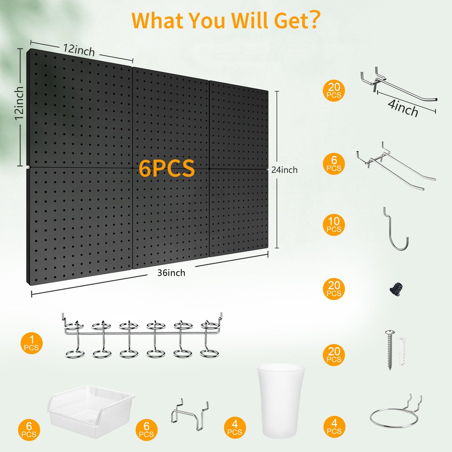 FZK Peg Board Wall Organizer Kit. Heavy Duty, 82PCS Metal Pegboard, Black, 36 * 24