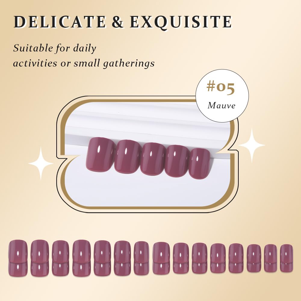 evpct Maroon Glossy Press on Nails Short Square No Glue, Glossy Maroon Fake Nails Summer Reusable, Acrylic False Nail Stick on Press ons for Women Gift, Perfectly Fit Durable False Nail Kit 30Pcs