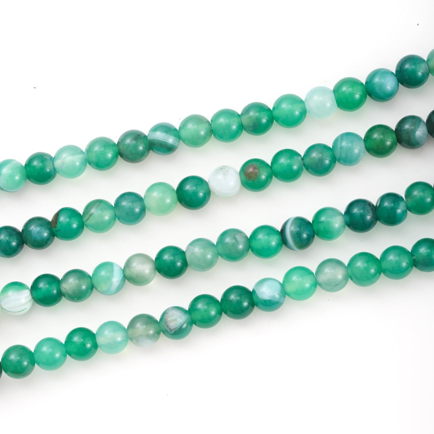 8mm 45pcs DIY Natural Green Striped Agate Stone Beads Round Healing Crystal Gemstone Loose Beads for Jewelry Making Handmade Bracelet Necklace