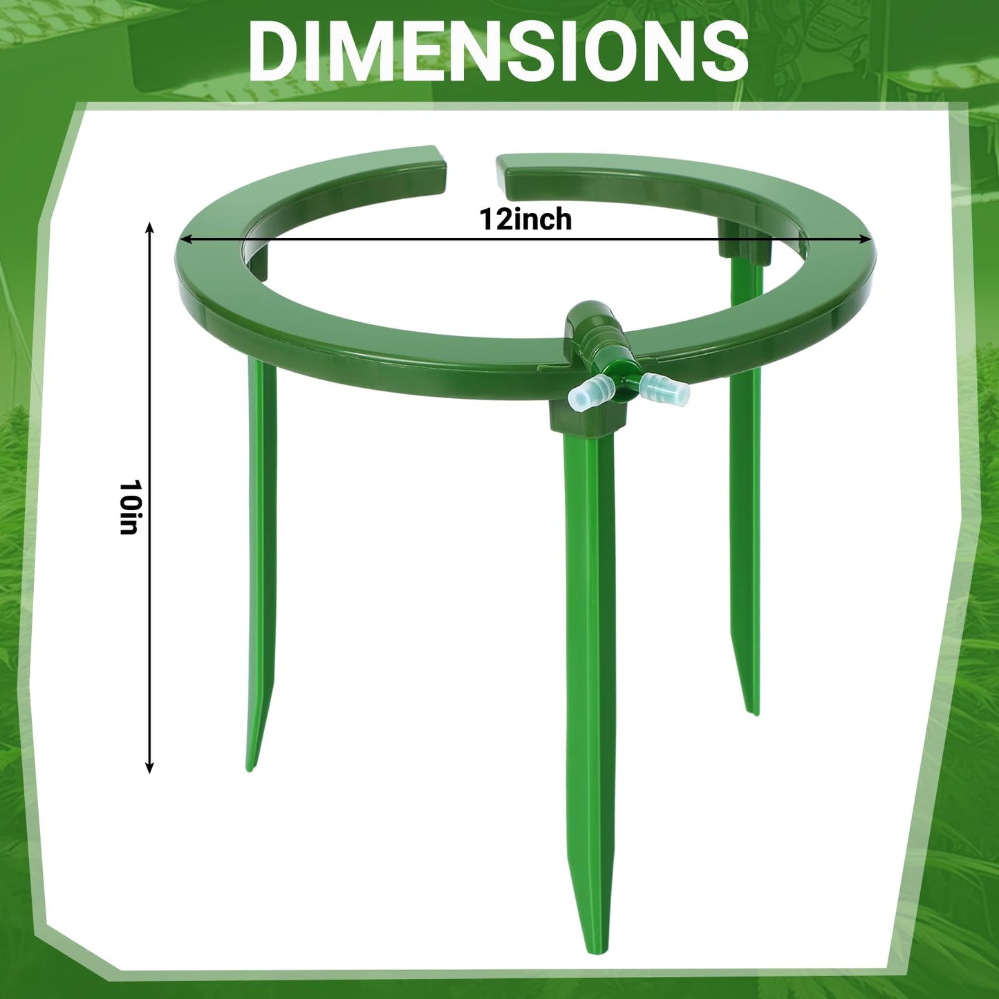 Tujoe 4 Sets Water Ring 3 Leg Support Drip Emitter Drip Ring with 1/8 Inch Barbed Inlet Fitting Removable Stakes for Grow Media Irrigation System Rain Watering Tree Plants, Green (12 Inch)