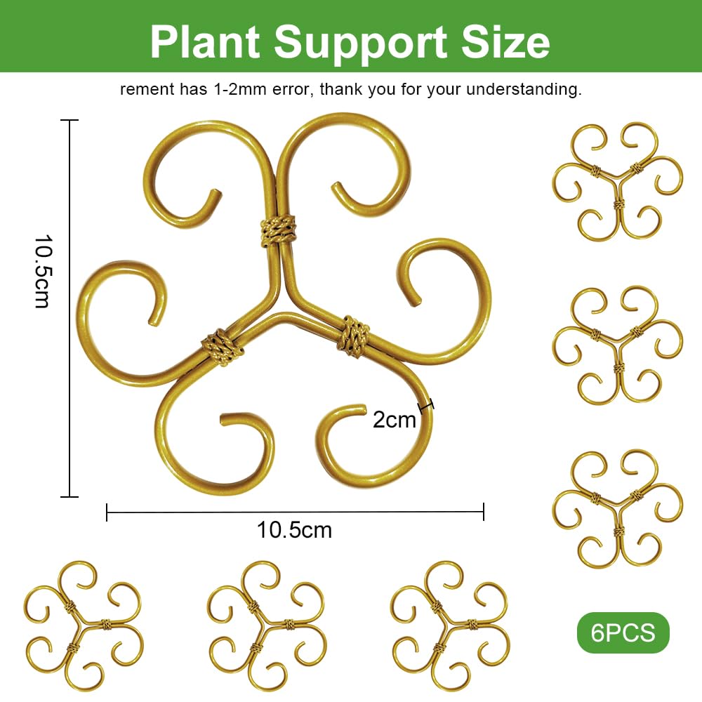 BADAO 6pcs Monstera Plant Support,Iron Stabilizer Grapple Holder for Indoor Plants,Outdoor Moss Pole Monstera Plant Support for Garden Flower Arranger(Gold)