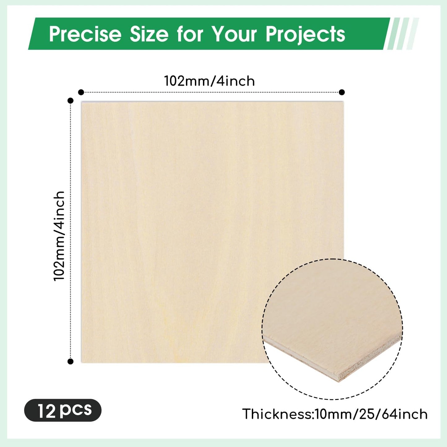 12 Pack Basswood Sheets 4"×4"×25/64" Unfinished Plywood Sheet Smooth Thin Wood Boards for Laser Cutting Wood Carving Burning DIY Crafts