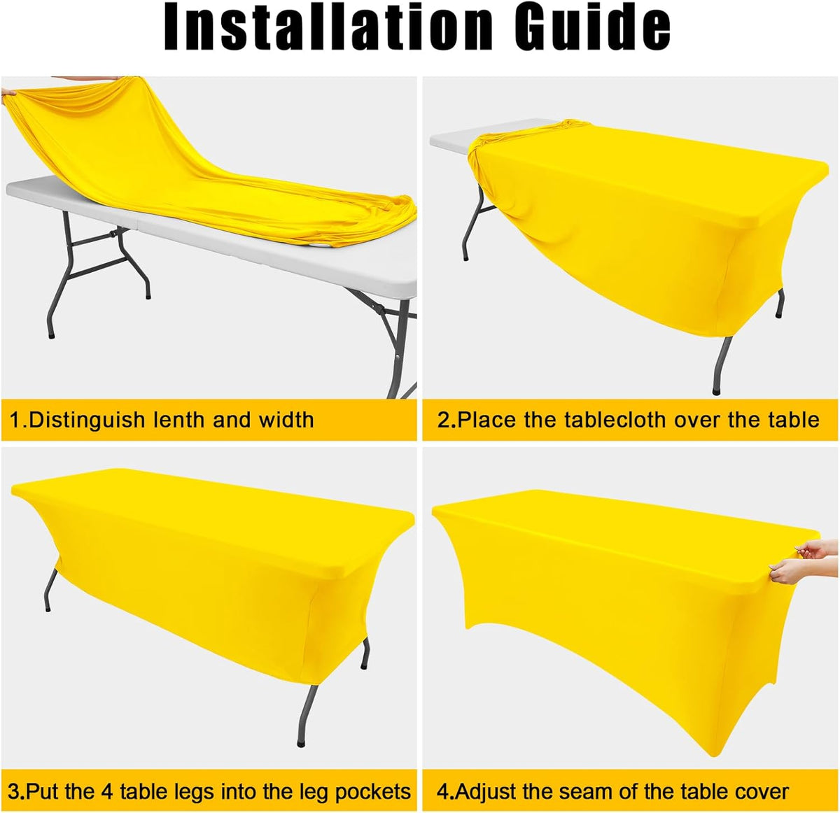 Smiry 2 Pack Spandex Table Cloth 5FT, Elastic Fitted Stretch Tablecloths for Rectangle Tables, Washable Table Cover for Outdoor, Wedding, Banquet & Parties (Yellow, 60Lx30Wx30H Inch)