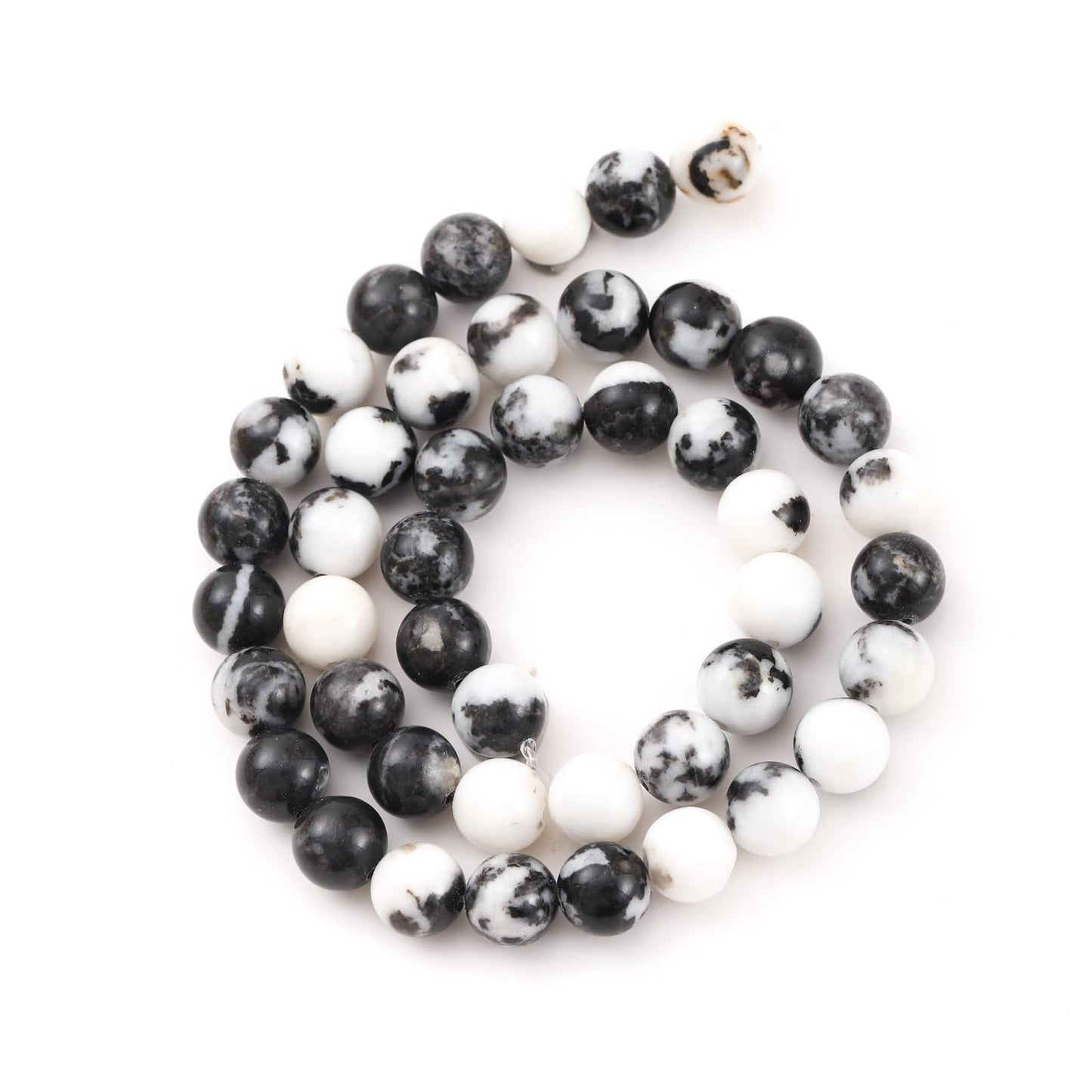 8mm 45pcs DIY Natural Black White Zebra Stone Beads Round Healing Crystal Gemstone Loose Beads for Jewelry Making Handmade Bracelet Necklace
