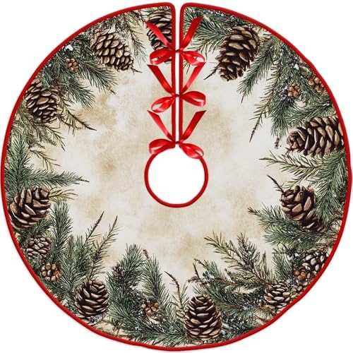 Pine Cones Tree Skirt by Leo Walker Merry Christmas Tree Skirt Collar 48 Inch Xmas Trees Soft Farmhouse Holiday Gnomes Reindeer Snowman Snowflakes Decoration