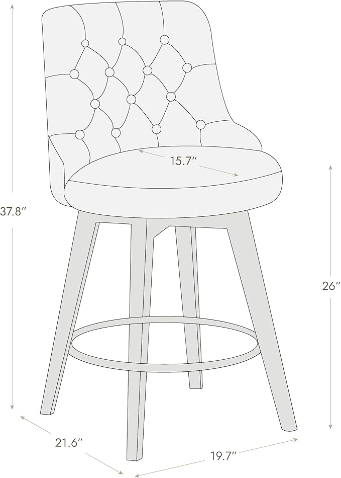 Watson & Whitely Counter Height Bar Stools, Faux Leather Upholstered Modern Swivel Barstool with Back, Solid Wood Legs, 26" H Seat, Cognac