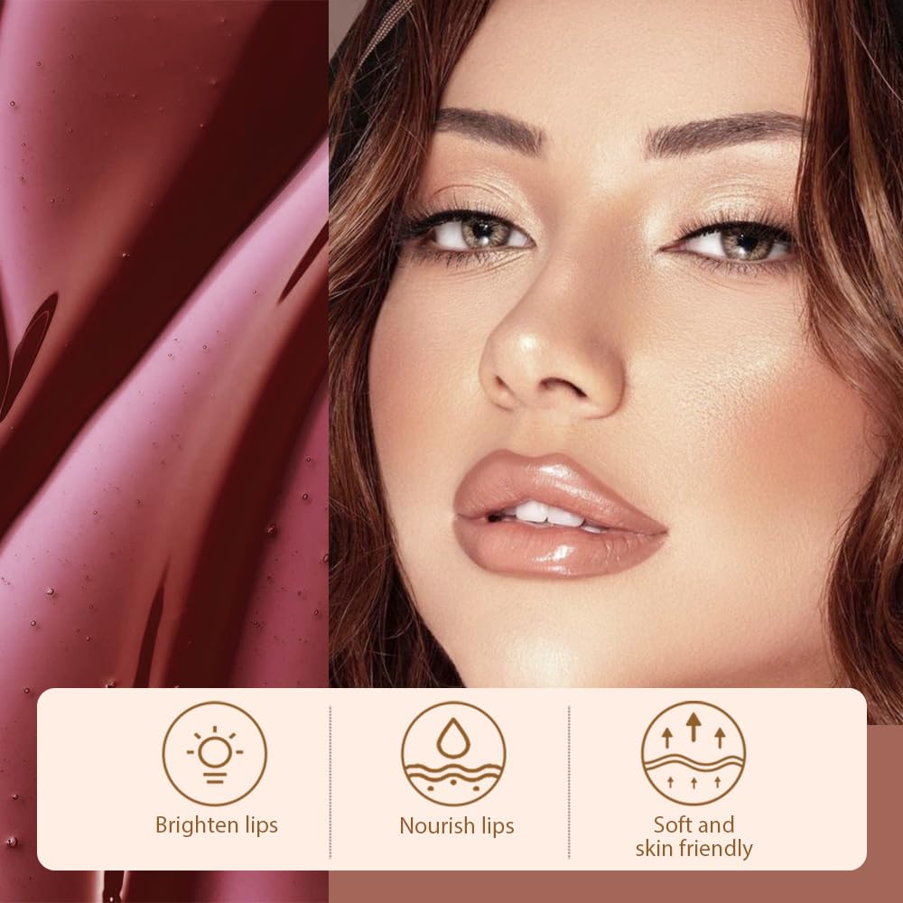 Matte Liquid Lip Stain Peel Off Lip Liner Tattoo - Brown, Waterproof Smudge-Proof Lip Gloss, Long-Lasting Non-Stick Cup Formula, Natural Peel Off Design for All Skin Types #02