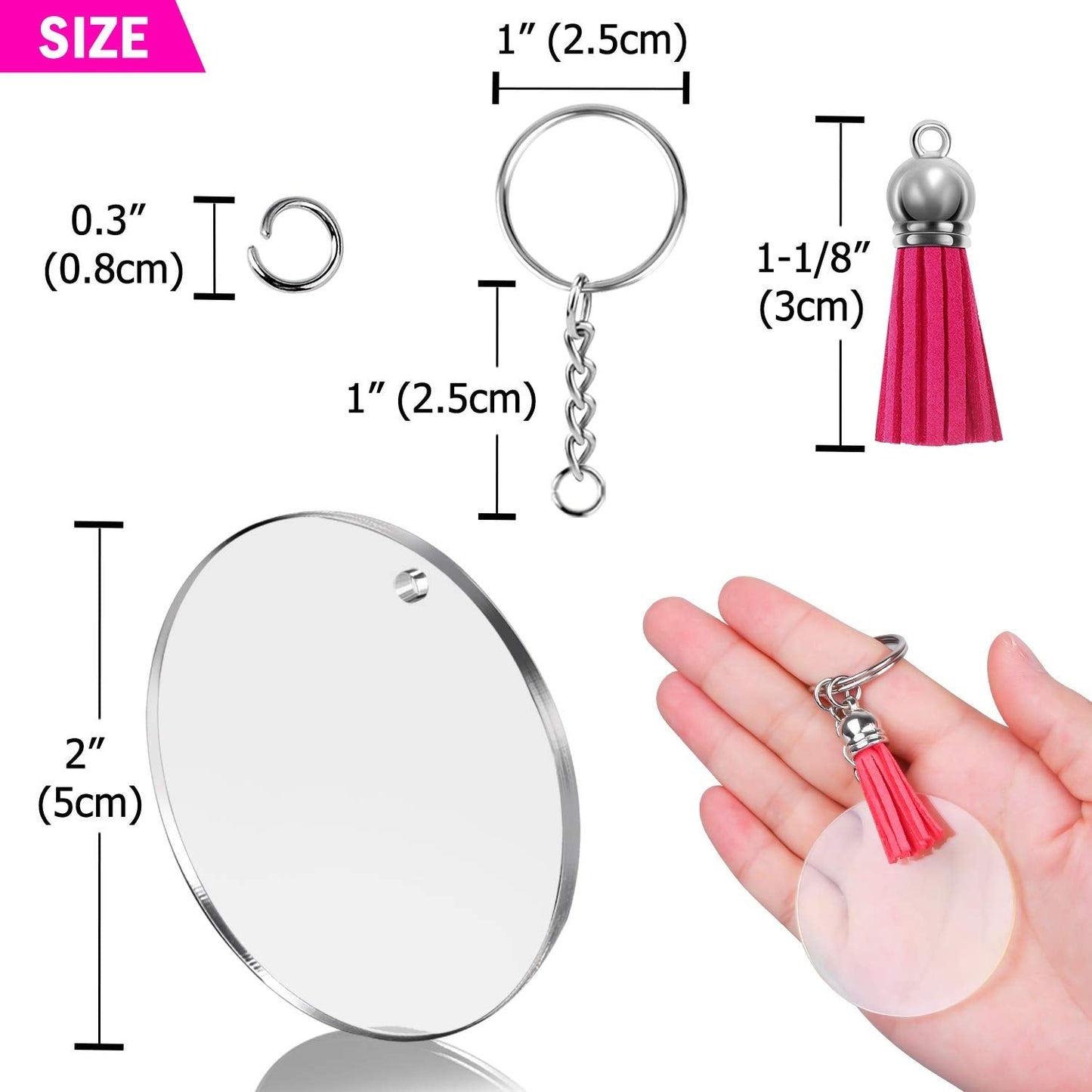 shynek Acrylic Blank Keychains, 200 Pcs Clear Keychain Blanks for Vinyl with 50 Pcs Acrylic Blanks, 50 Pcs Keychain Tassels, 50 Pcs Key Rings with Chain and 50 Pcs Jump Rings…