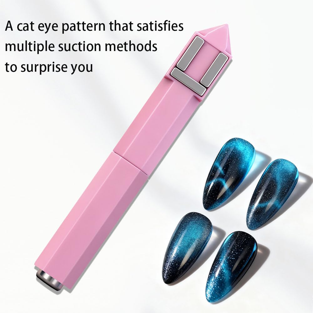 Vantico 3 pcs 4-in-1 Cat Eye Nail Magnet Set, Professional Magnetic Nail Art Tool in Pink, Mint, Red, Multi-Functional Design for Gel Polish