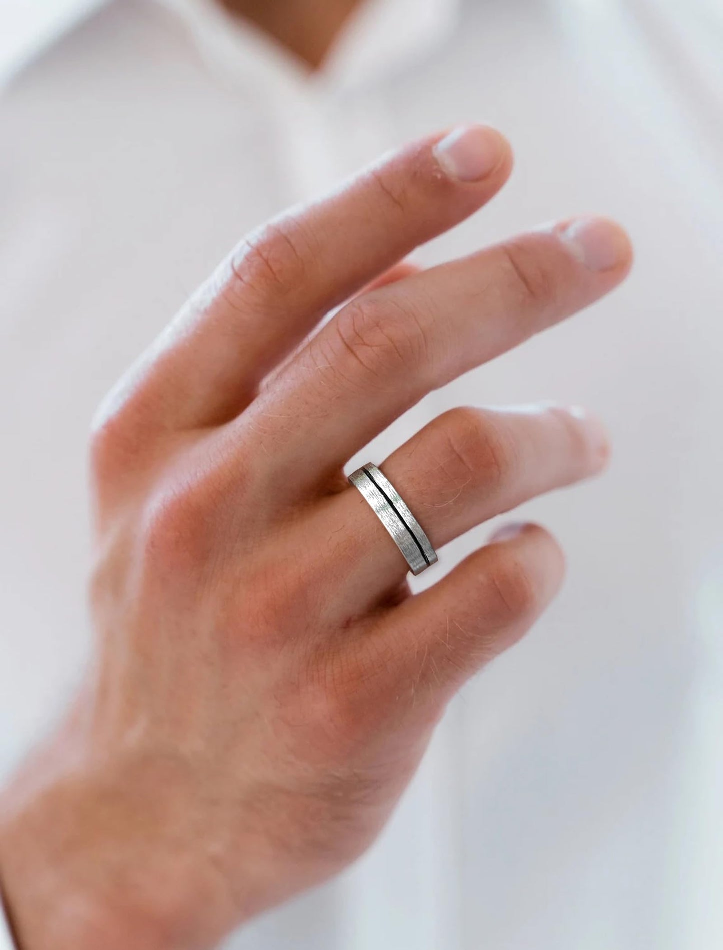 STARCHENIE Wedding Band Ring for Men, 925 Sterling Silver Comfort Fit, Brushed Matte Finish with Center Groove, Sizes 10
