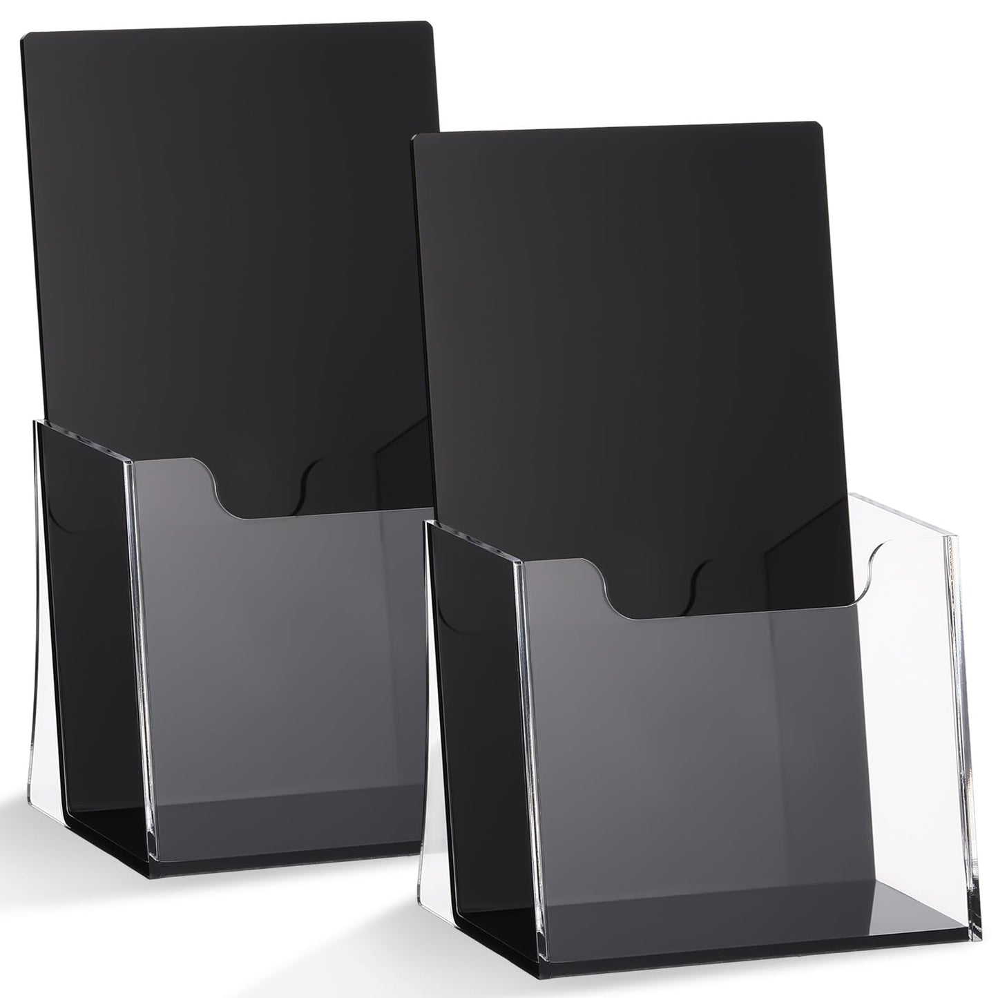 Chunful 2 Pack 4 Inch Acrylic Brochure Holders Clear Business Cards Display Holder with Black Base, Trifold Flyer Display Stand for Pamphlets, Literature, Booklets, Magazines, for Office Countertop