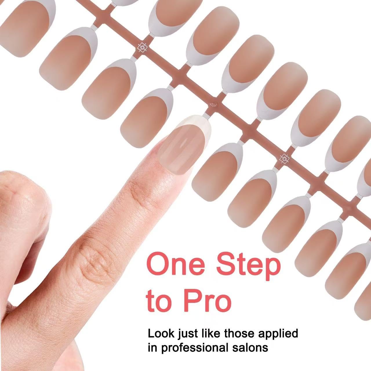 GAWRJ 210Pcs French False Nails Oval Shape - 15 Sizes with Nail Tools Kit, Manicure Salon Supplies for DIY Nail Art, Natural Brown Full Cover Tips, Requires Base/Top Coat