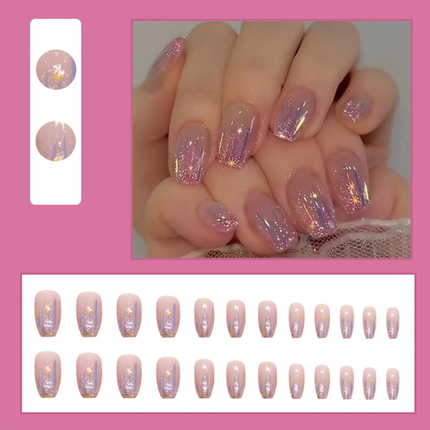 SINHOT Press on Nails - Medium Coffin Glossy Glue on Nails, Purple, 24 pcs
