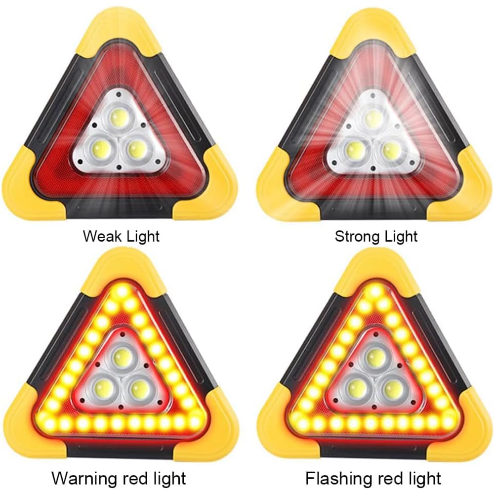Tempsnow 2Pcs LED Emergency Triangle Solar Charging Safety Triangle 5 Mode
