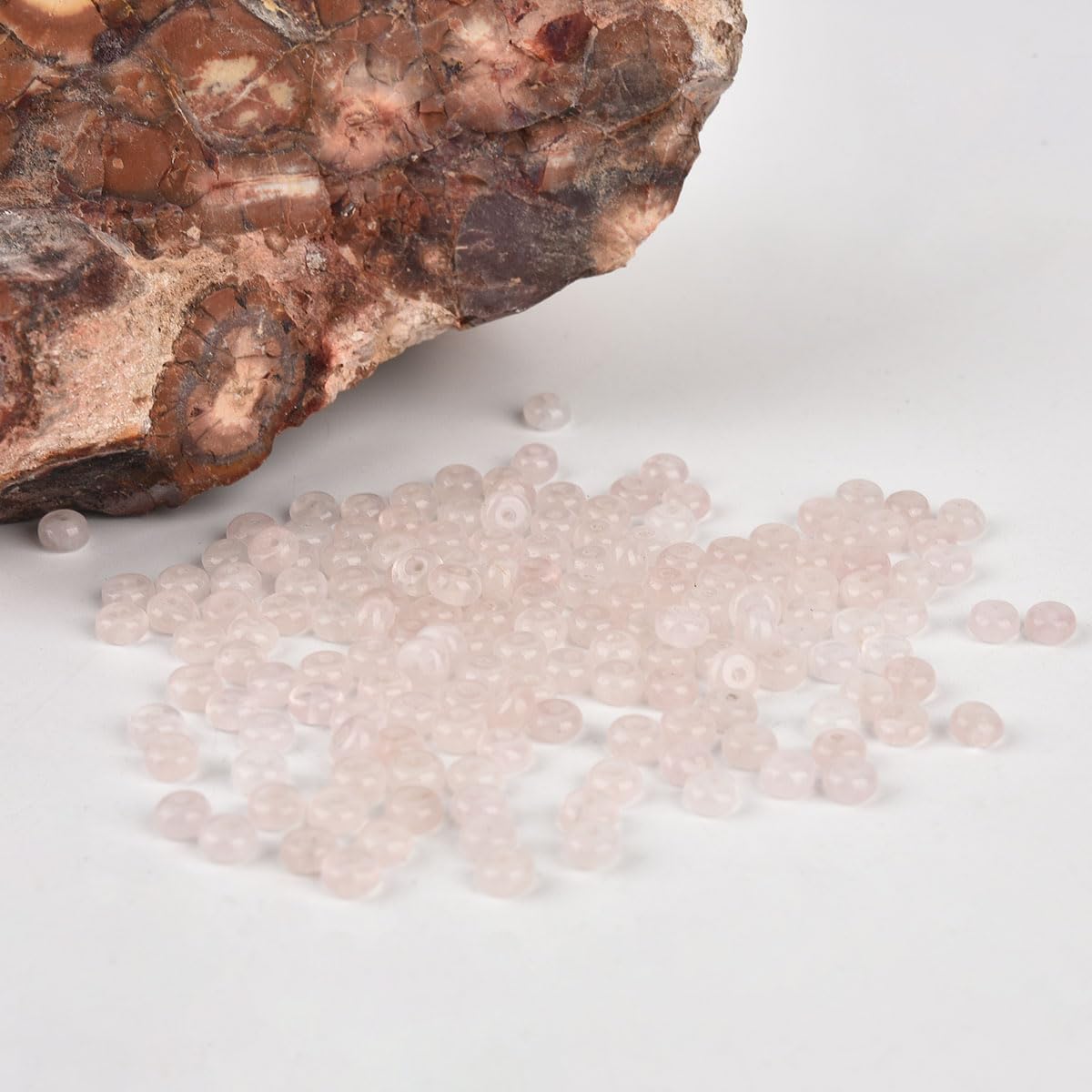 160pcs 4x2mm Natural Pink Rose Quartz Stone Disk Rondelle Spacer Semi Precious Gemstone Loose Beads for Jewelry Making 15 Inch