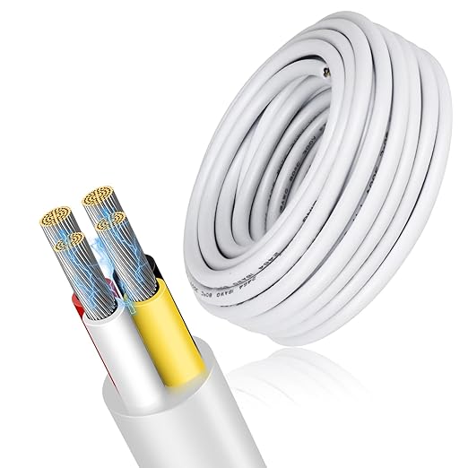 18 Gauge 4 Conductor Electrical Wire, 100FT Low Voltage 18/4 Tinned Copper Stranded 4 Wire Cable, 18 AWG White Flexible Extension Power Cord for Sprinkler, Thermostat, Speaker, Irrigation, Automotive