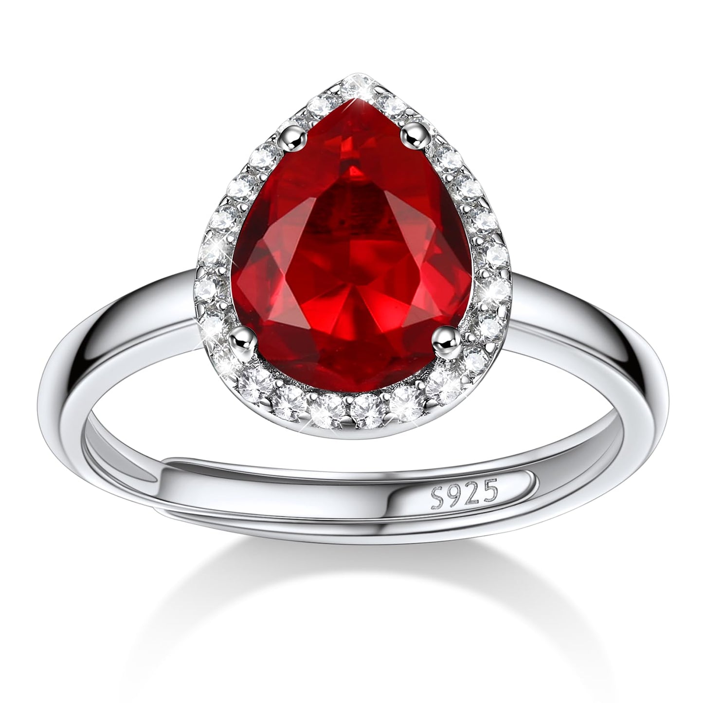 Bestyle 925 Sterling Silver Created Diamond Rings Teardrop Crytsal Rings for Women, 8mm January Granet Birthstone Gemstone Rings Illuminated by 1mm White Cubic Zirconia