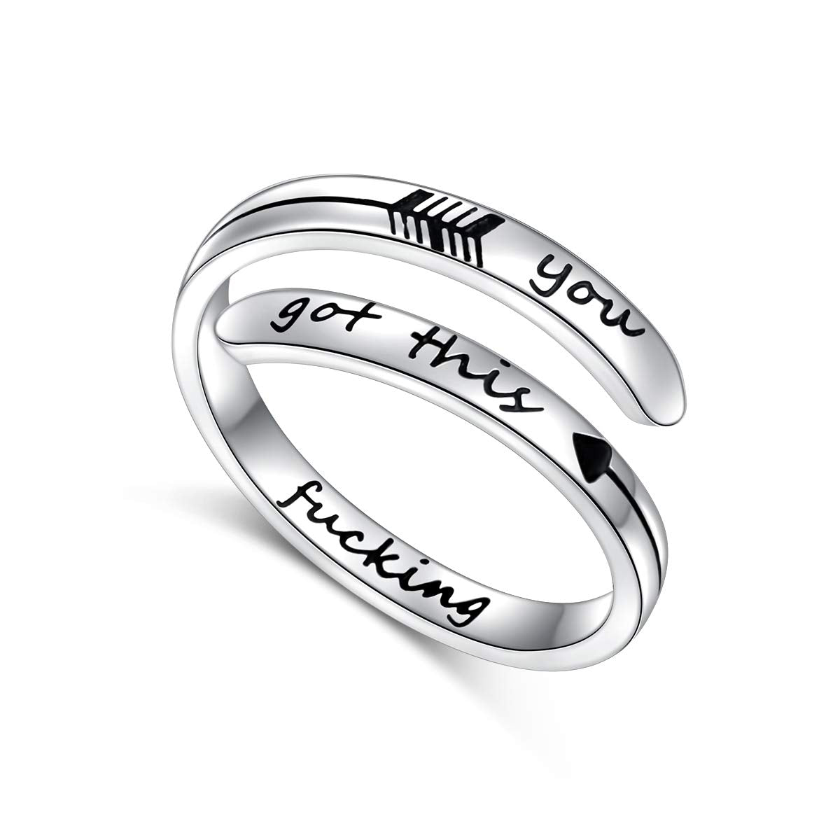 Ladytree Adjustable Inspirational Rings 925 Sterling Silver Stacking Wrap Spiral Twist Statement Band Encouragement Hope Ring Jewelry for Women Men(you got this)