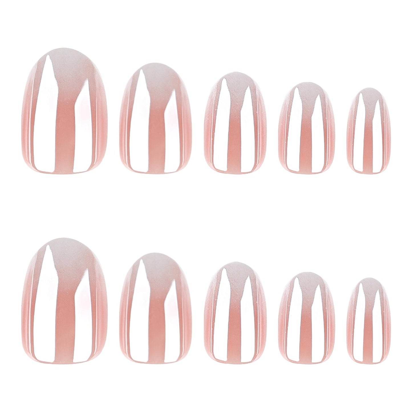 Chrome Press on Nails Short Oval Fake Nails Ombre False Nails Press ons with Glossy Mirror Metal Designs Shiny Nude Gradient Glue on Acrylic Nails for Women Nail Decoration 24Pcs
