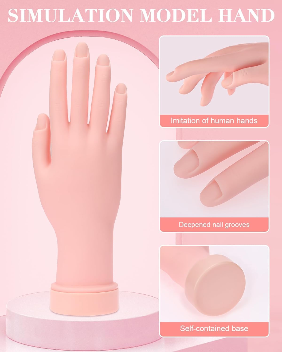 Practice Hand for Acrylic Nails Soft Touch Mannequin Hand for Nails, Flexible and Bendable Fake Hand with nail tools for Nails for Nail Art Beginners