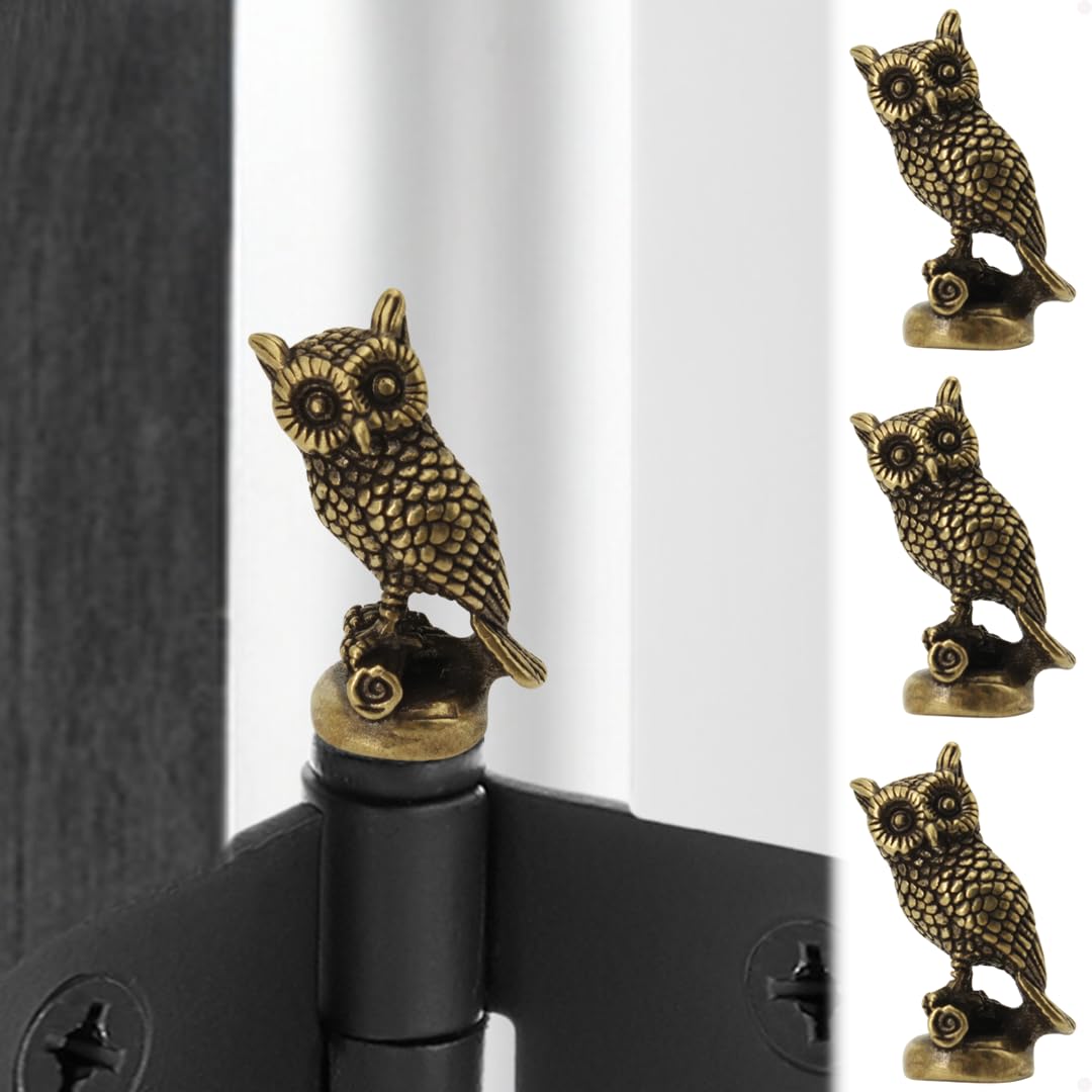 SnugMag Brass Owl Hinge Heads Decorative Topper - Magnetic Door Hinge Toppers Set of 3 - Bird Magnet Charms for Home Decoration - Whimsical Gift Idea