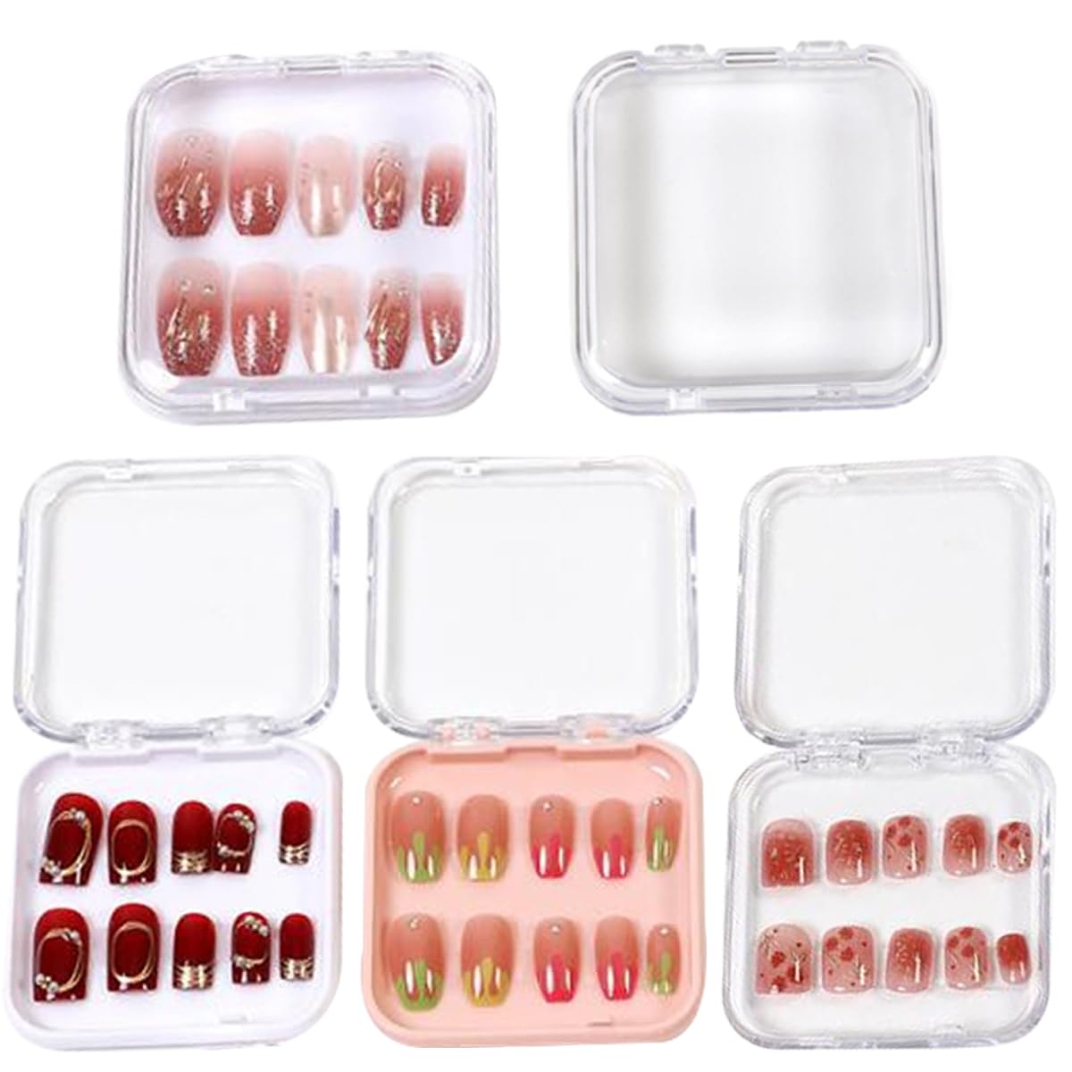 Snadulor 10 Pcs Transparent Press On Nail Storage Box,Fake Nail Display Storage Box for False Nails Home Nail Salon Supplies