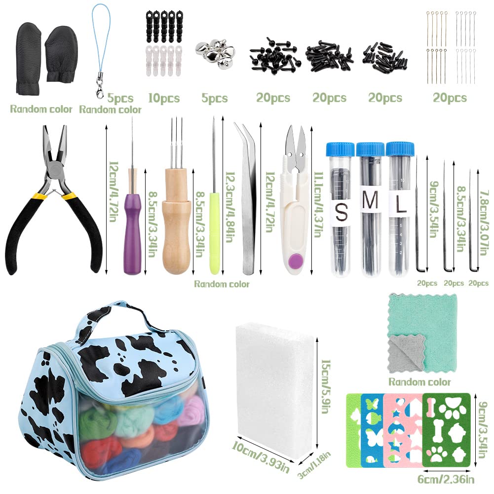 JUPEAN 228 Pcs Needle Felting Kit Wool Felting Tools for Beginner 50 Colors Wool Roving Starter Felting Kit with Felting Needles Foam Mat Needle Felting Supplies Storage Bag for DIY Craft Making