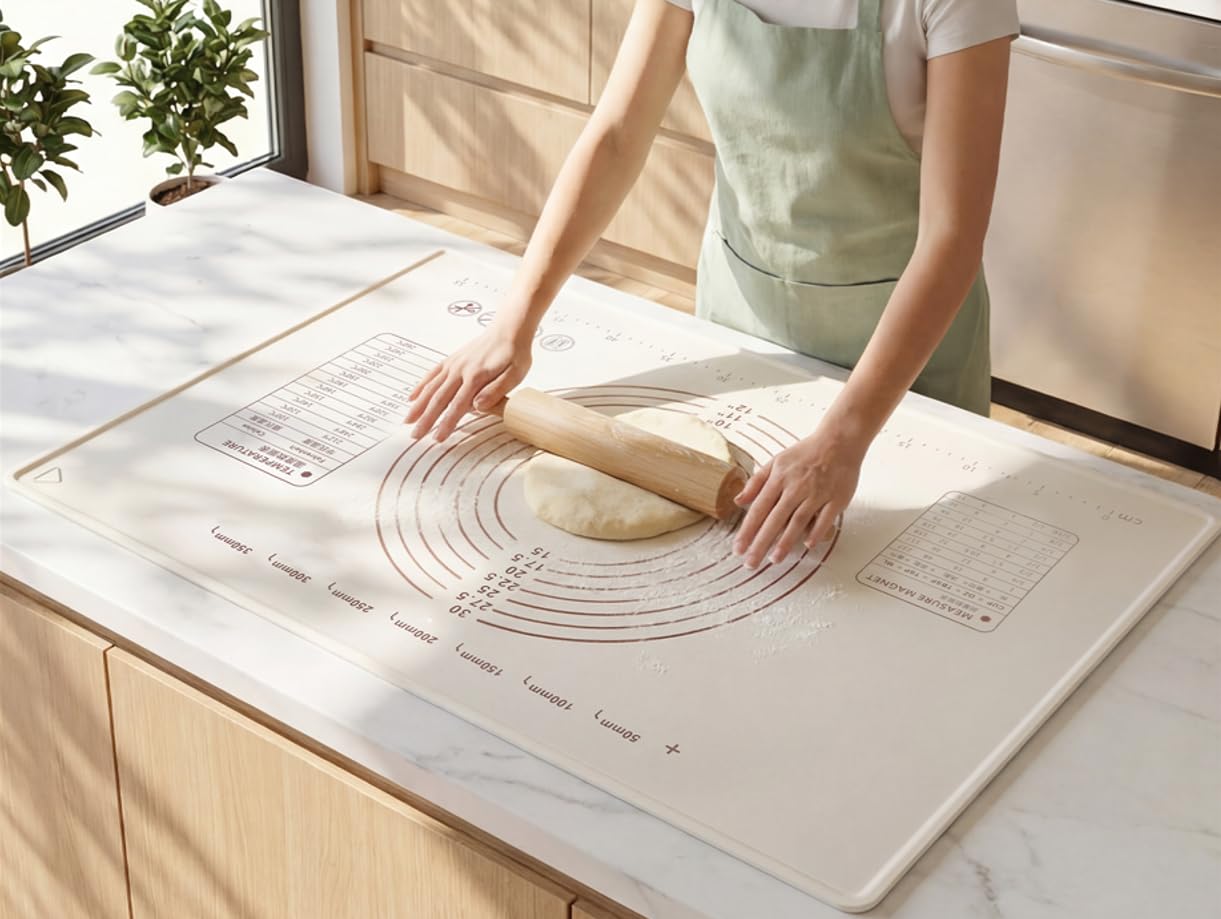 Vojriky 31"L x 24"W Silicone Baking Mat with Raised Edge – Perfect for Pastries, Bread, Cookies, Pizza, Fondant and Pasta