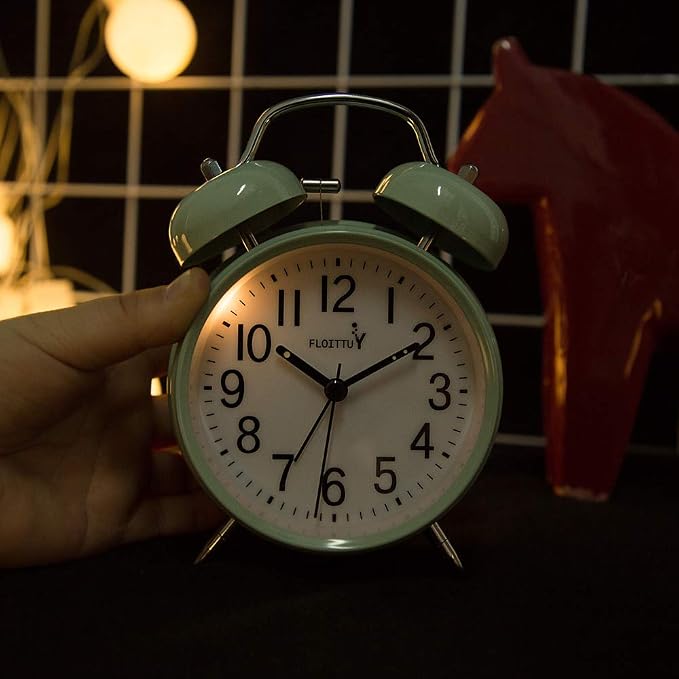 FLOITTUY Loud Alarm for Deep Sleepers 4'' Twin Bell Alarm Clock with Backlight for Bedroom and Home Decoration(Green)