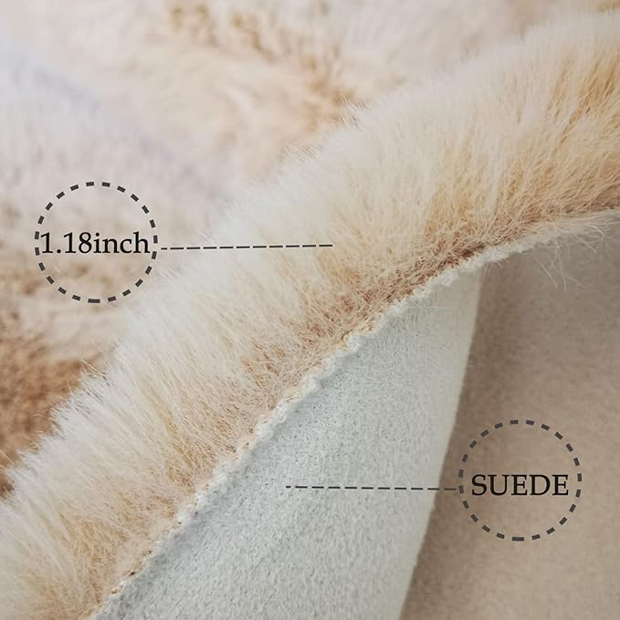 Ghouse Faux Rabbit Fur Round Rug 6ft Light Brown Beige Round Rugs for Bedroom Decor Fluffy Area Rugs for Living Room, no-Shedding Carpet Sheepskin Washable Rug Rome Decor