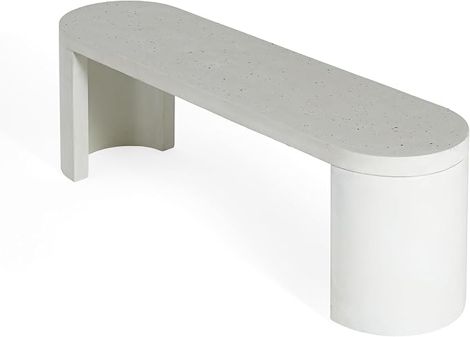 Christopher Knight Home Vex Set of 2 Concrete Outdoor Bench with Modern White Terrazzo Effect, Outdoor Dining Chairs, Oval Garden Bench with Pedestal Base, Extra Seating for Patio/Balcony, White