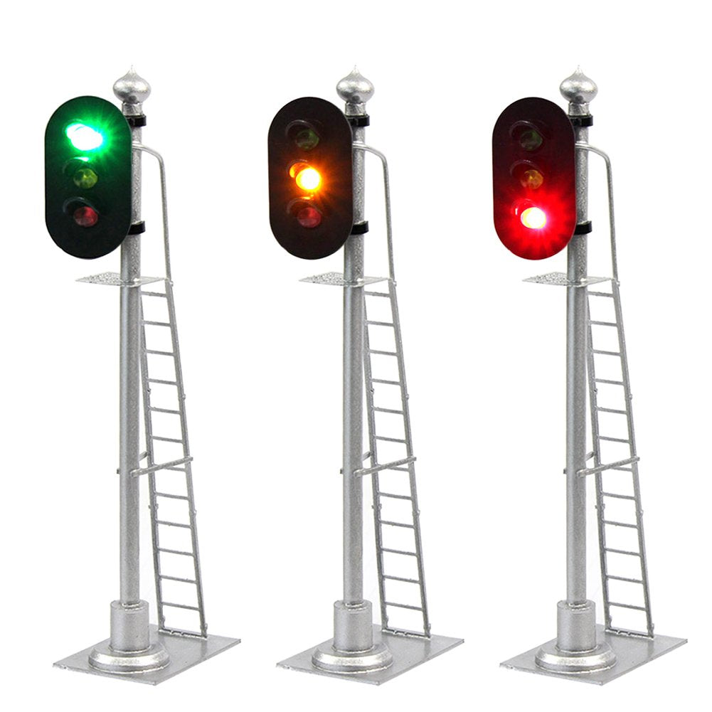 JTD433GYR 2PCS Model Railroad Train Signals 3-Lights Block Signal 1:43 O Scale 12V Green-Yellow-Red Traffic Lights for Train Layout New