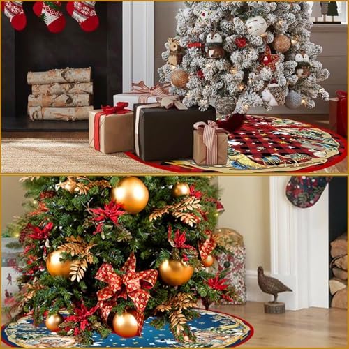 Reversible Nativity Scene Christmas Tree Skirt 36 Inch Religious Christmas Tree Mat Jesus Christian Christmas Tree Skirt Buffalo Plaid Holy Night Winter Holiday Tree Mat Decoration