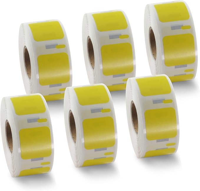 BETCKEY Colored Labels Compatible with Dymo 30332 (1" x 1") Square QR Code Labels, Compatible for Dymo LabelWriter Thermal 450, 4XL & Zebra Desktop Printers [6 Rolls, Yellow]