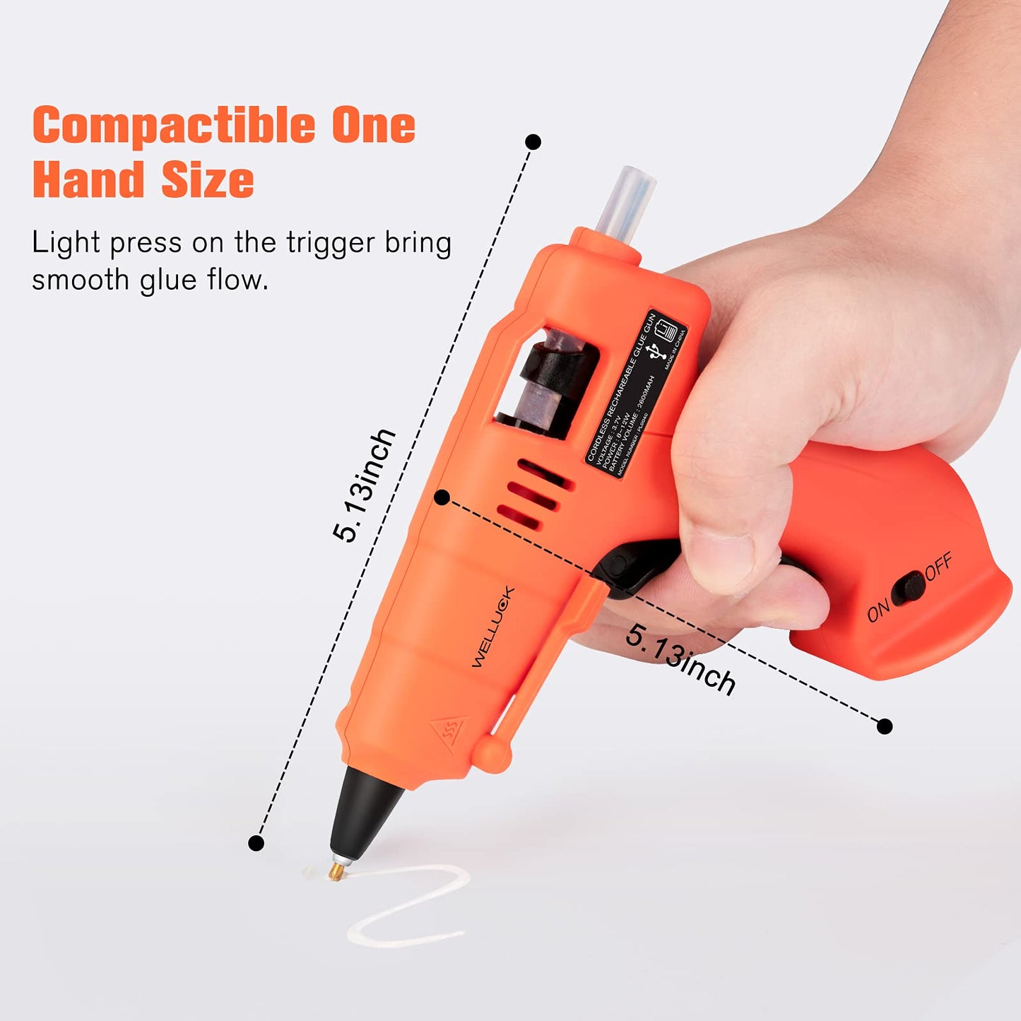 WELLUCK Cordless Hot Glue Gun, USB Rechargeable Wireless Mini Hot Melt Glue Gun with 20 Glue Sticks and USB Cable, Battery Operated Glue Gun DIY Tool for Art, Crafts, Decorations, Fast Repairs